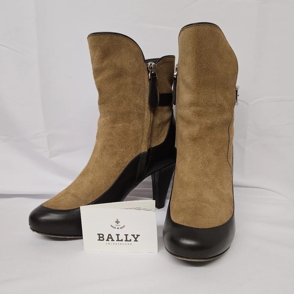 Bally Chanya Suede And Leather Heel Boots In Tan And Brown US Sz 6 EU Sz 36.5 - Picture 2 of 15